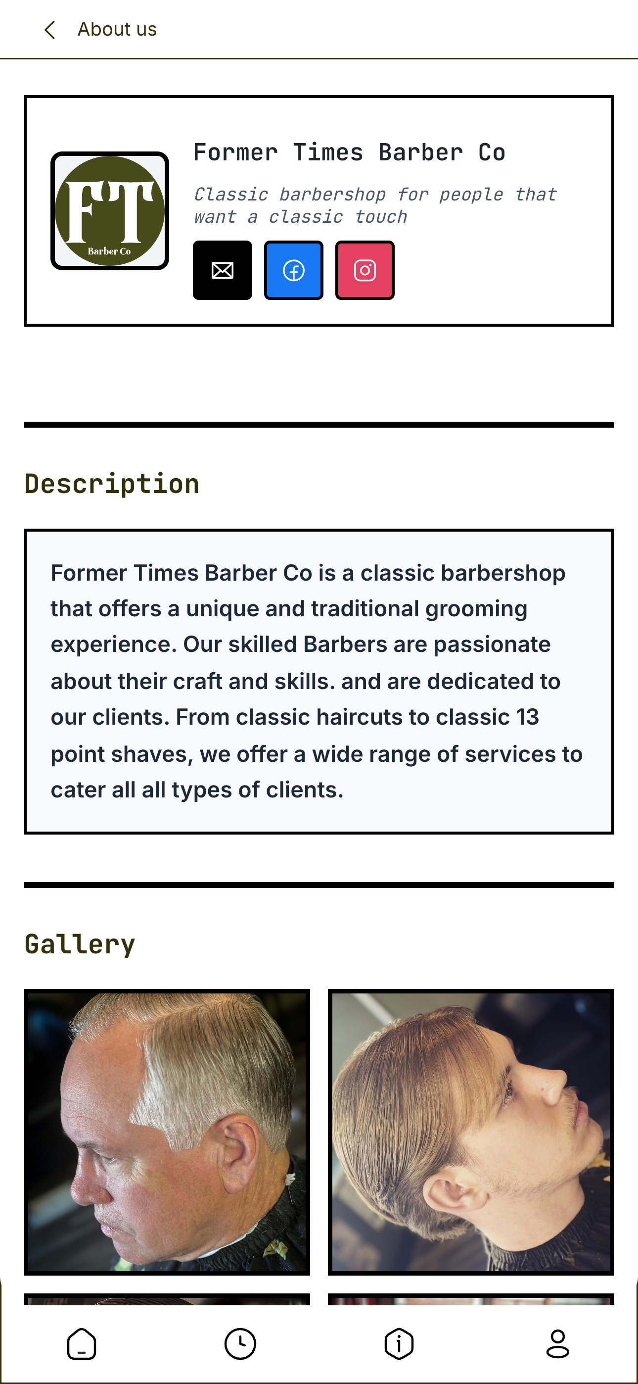 Barbercita app about screen