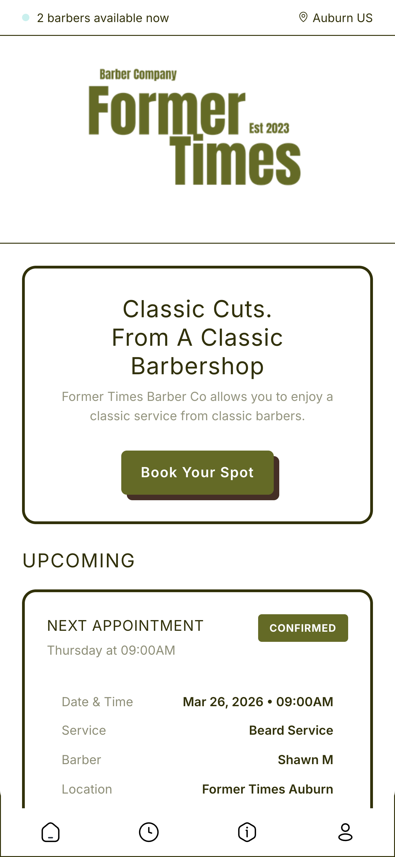 Barbercita app home screen