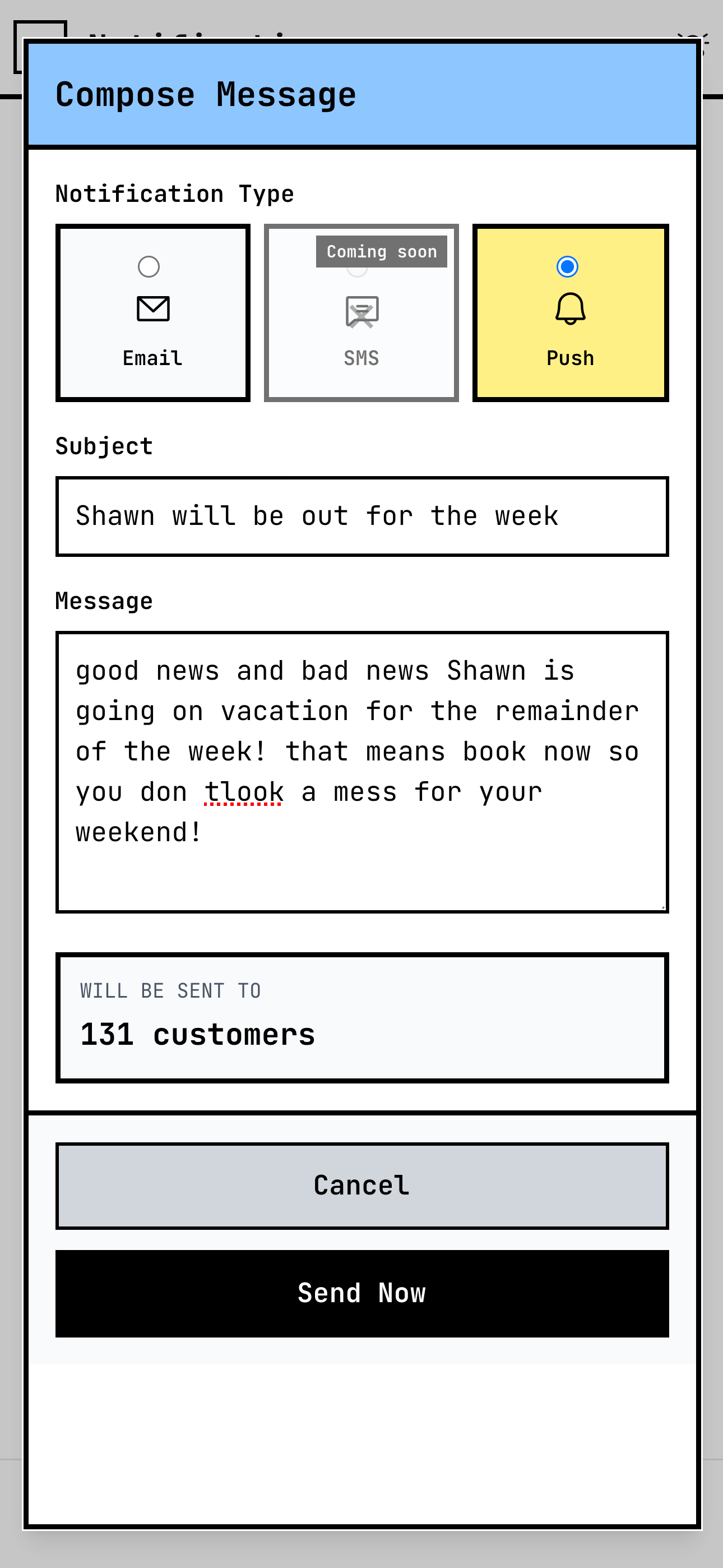 Compose push notification message screen