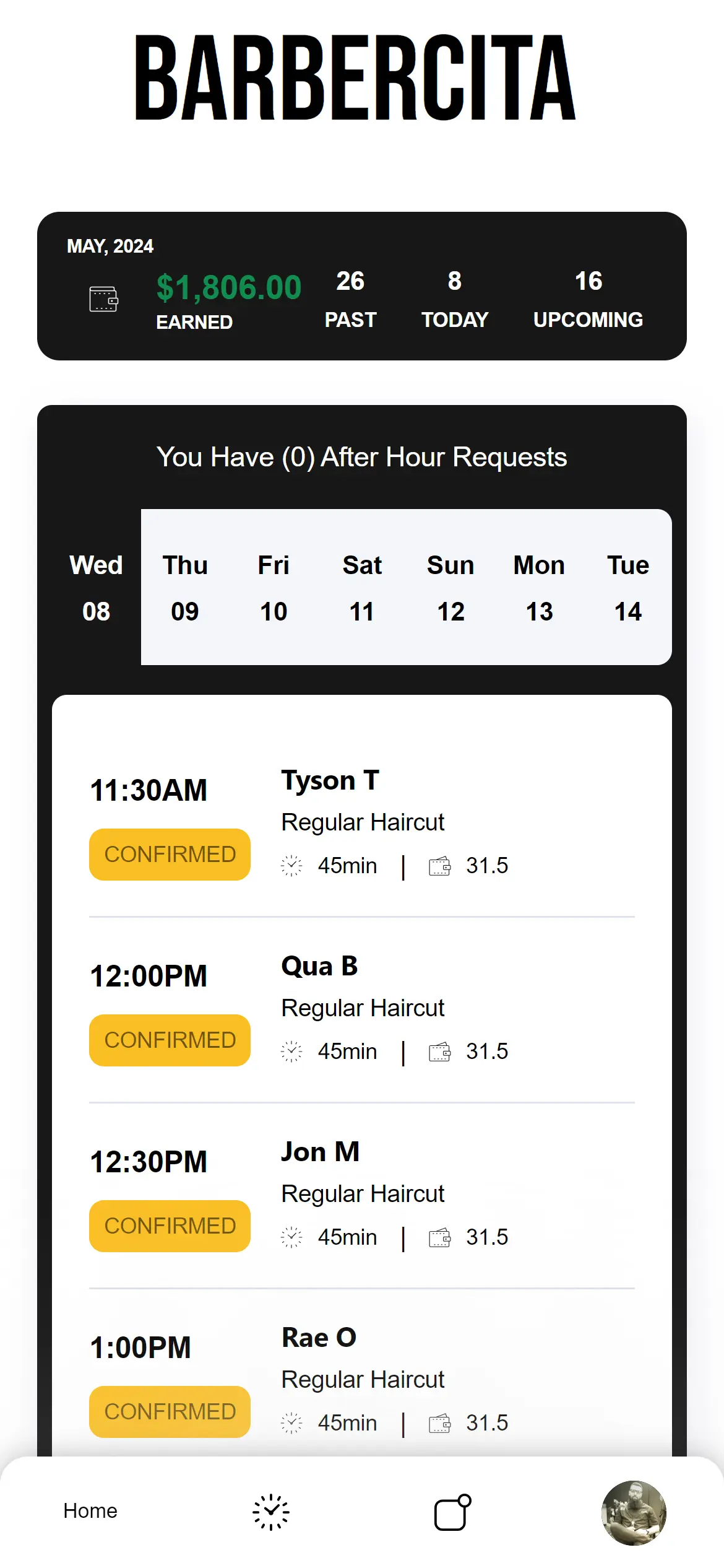 Barbercita Dashboard Screenshot